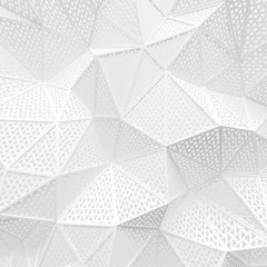 abstract white low poly background hole mesh triangle pattern 3d render. blank empty backdrop with copy space technology modern future business style concept.