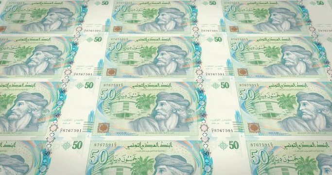 Banknotes of fifty tunisian dinars of Tunisia,  cash money, loop