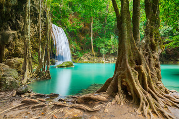 Waterfall beautiful (erawan waterfall) in kanchanaburi province asia southeast asia Thailand