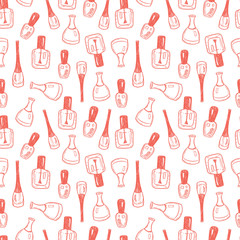 Seamless vector pattern with hand drawn nail polish bottles