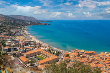 Aerial view of Cefalu in Sicily, Italy