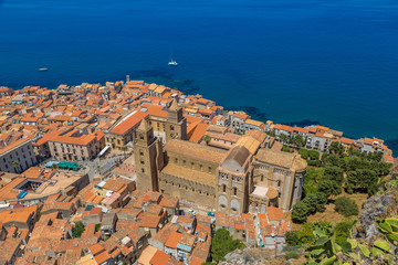 Naklejka na ściany i meble Aerial view of Cefalu in Sicily, Italy