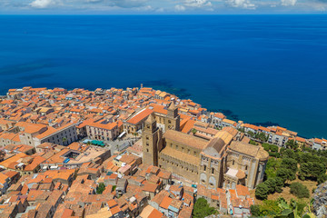 Naklejka premium Aerial view of Cefalu in Sicily, Italy
