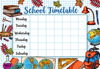 Back to School sketch vector timetable schedule