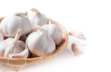 white garlic isolated on white background