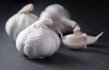 white garlic on black background, Most ingredient for
