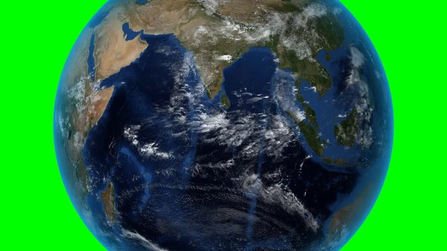 Somalia. 3D Earth in space - zoom in on Somalia outlined. Green screen background