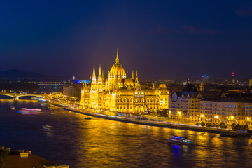 Panoramic view of Budapest at night