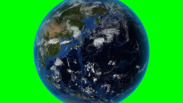 South Korea. 3D Earth in space - zoom in on South Korea outlined. Green screen background