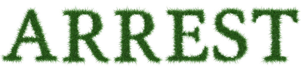 Arrest - 3D rendering fresh Grass letters isolated on whhite background.