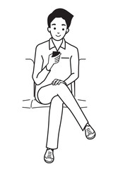 Young man using smartphone in subway