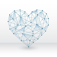 Heart made with connected dots on white background