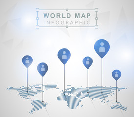 Light World map with pointer marks