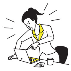 Woman anger at laptop computer