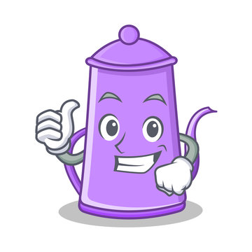 Thumbs Up Purple Teapot Character Cartoon