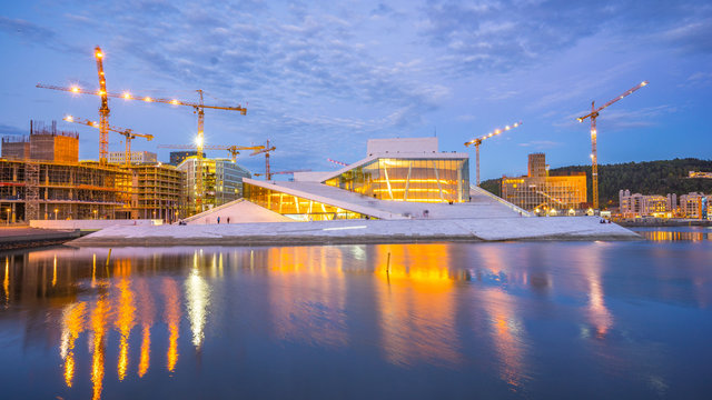 Opera House in Oslo city at night in Norway