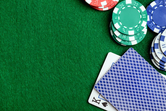 Casino table and poker chips