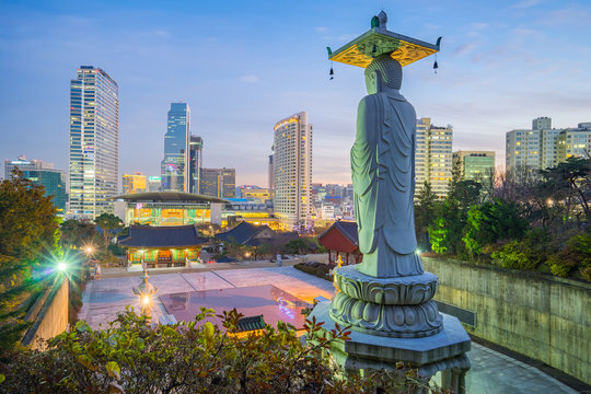 Seoul city skyline at night in Korea