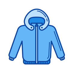 Baby coat vector line icon isolated on white background. Baby coat line icon for infographic, website or app. Blue icon designed on a grid system.
