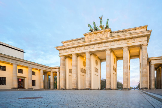 Brandenburg gate with sunrise Berlin city, Germany