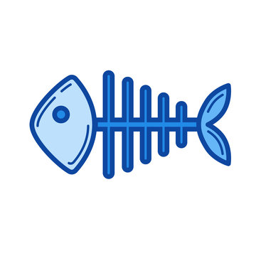 Fish skeleton vector line icon isolated on white background. Fish skeleton line icon for infographic, website or app. Blue icon designed on a grid system.