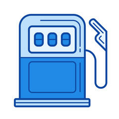 Petrol station vector line icon isolated on white background. Petrol station line icon for infographic, website or app. Blue icon designed on a grid system.