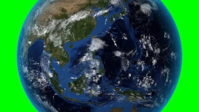 Thailand. 3D Earth in space - zoom in on Thailand outlined. Green screen background