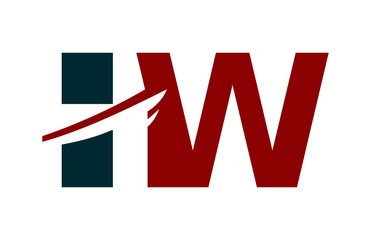 HW Red Negative Space Square Swoosh Letter Logo