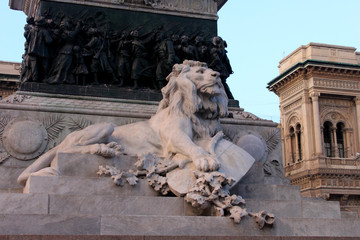 Milan Cathedral and monument of lion statue