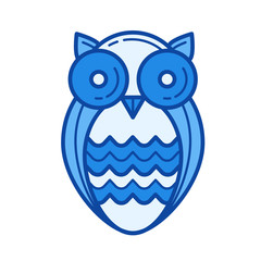 Wisdom owl vector line icon isolated on white background. Wisdom owl line icon for infographic, website or app. Blue icon designed on a grid system.