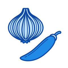 Chili and onion vector line icon isolated on white background. Chili and onion line icon for infographic, website or app. Blue icon designed on a grid system.