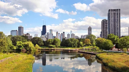 Foto op Plexiglas Skyline van Chicago vanaf Northside naar het zuiden richting de stad. © soupstock