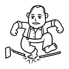 Cartoon Man Breaking Garden Hoe