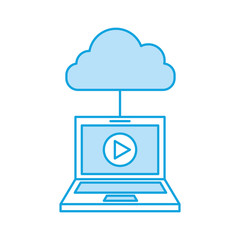 laptop and cloud computing with media player isolated icon vector illustration design