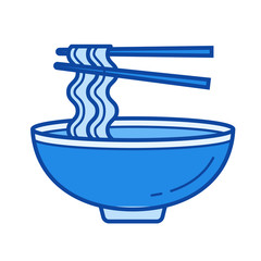 Noodle soup vector line icon isolated on white background. Noodle soup line icon for infographic, website or app. Blue icon designed on a grid system.