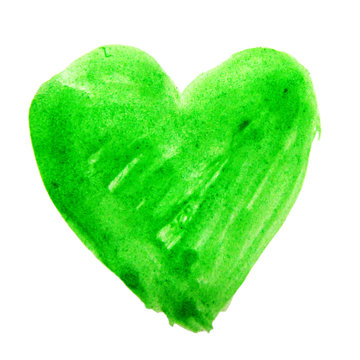 Green hand drawn watercolor heart