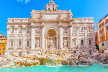 Famous and one of the most beautiful fountain of Rome - Trevi Fountain (Fontana di Trevi). Italy.