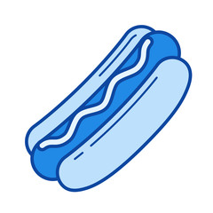 Hot dog vector line icon isolated on white background. Hot dog line icon for infographic, website or app. Blue icon designed on a grid system.