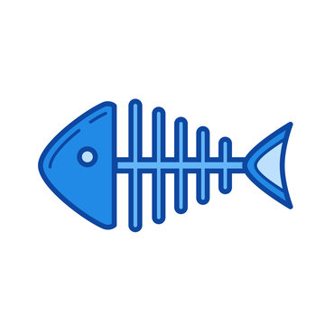 Fishbone vector line icon isolated on white background. Fishbone line icon for infographic, website or app. Blue icon designed on a grid system.