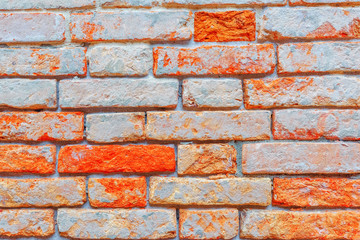 Texture of a brick wall made from an old red bricks. Picture taken in Venice.