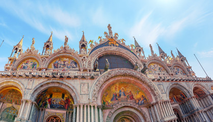 Fototapeta na wymiar Square of the Holy Mark (Piazza San Marco) and St. Mark's Cathedral (Basilica di San Marco). Italy.