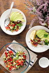 Salad and avocado bruschetta. Healthy vegetarian food