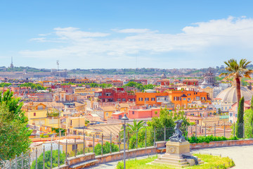 Fototapeta na wymiar Beautiful landscape view of Rome, or his called Eternal City from Terrazza del Pincio. Italy.