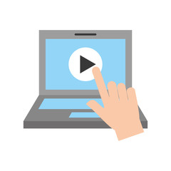 hand user laptop with media player isolated icon vector illustration design