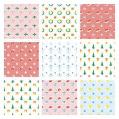 Set of Christmas seamless backgrounds in flat style