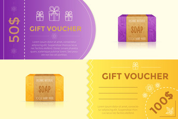 Vector gift voucher template for handmade soap store.