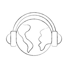 world planet with earphones device isolated icon vector illustration design
