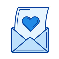 Open love letter vector line icon isolated on white background. Love letter line icon for infographic, website or app. Blue icon designed on a grid system.