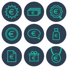Set of icons about money with euro symbols