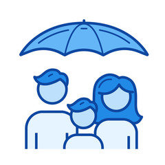 Family protection vector line icon isolated on white background. Family protection line icon for infographic, website or app. Blue icon designed on a grid system.